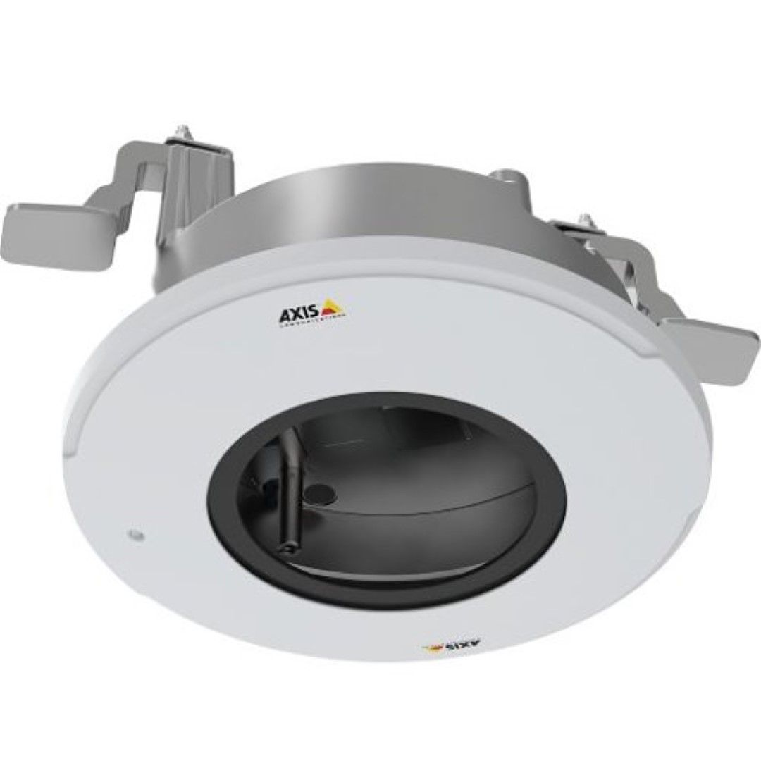 Witte Axis TP3201-E inbouwmontage voor domecamera's met metalen behuizing en bevestigingsklemmen voor systeemplafonds.
