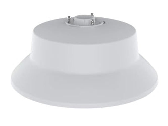 Witte Axis TQ3104-E hangende montageset voor IP-camera's met een strak, rond ontwerp voor plafondinstallatie.