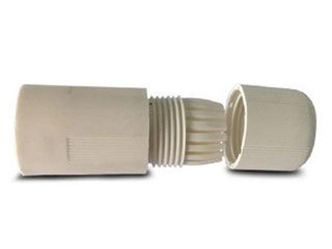 Witte Dahua RJ45 connector beschermhuls met schroefdop voor weerbestendige kabelverbindingen bij beveiligingscamera's.