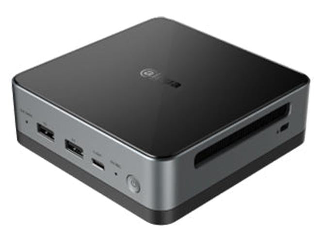Compacte zwarte Dahua DSS OneBox H1 VMS workstation met glazen bovenkant en aluminium behuizing.