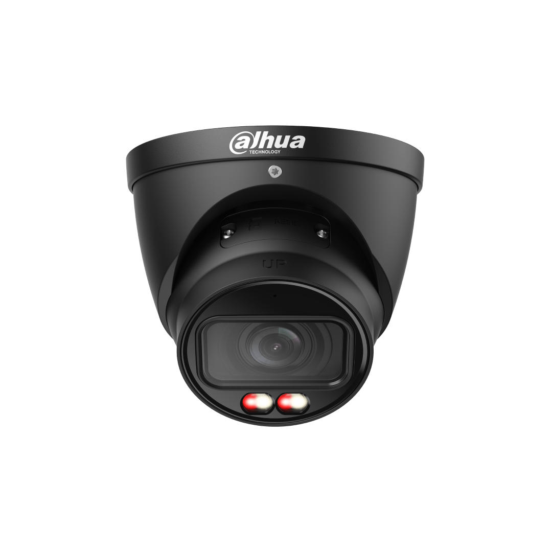 Zwarte Dahua IPC-HDW3649T-ZS-IL dome beveiligingscamera met 2.7-13.5mm lens en ingebouwde verlichting.
