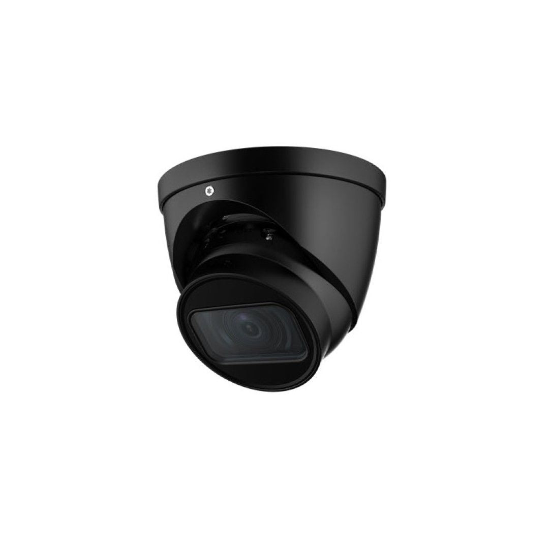 Zwarte Dahua IPC-HDW5442T-ZE 4MP dome beveiligingscamera met robuust design en infrarood lens voor nachtzicht.