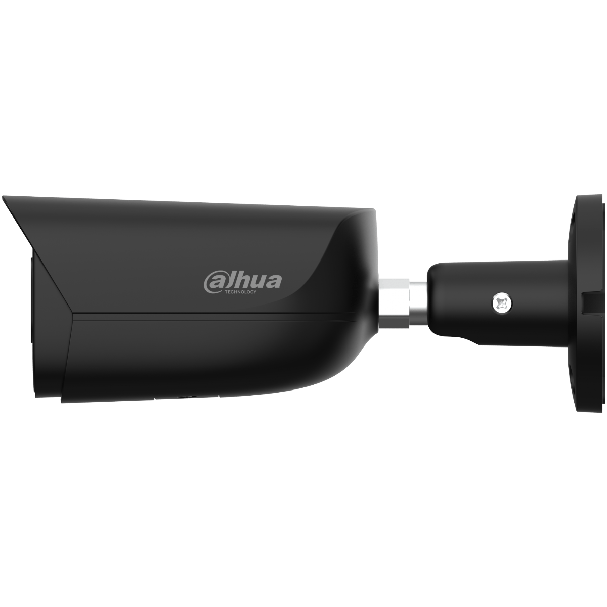 Zwarte Dahua IPC-HFW3841E-AS bullet beveiligingscamera met 8MP lens en verstelbare muurbeugel voor buitenmontage.