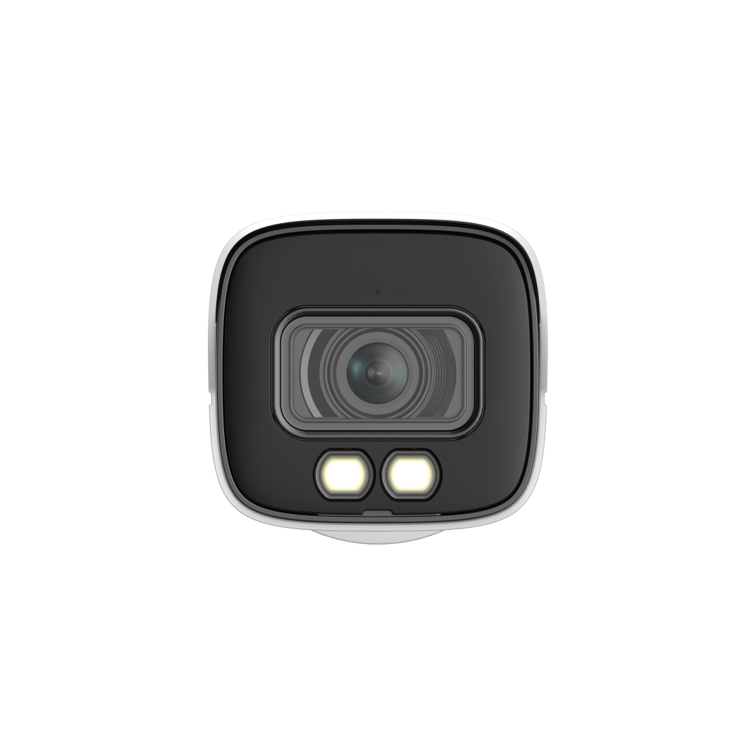 Dahua WizMind 4MP bullet camera met witte behuizing, zwarte lensmodule en ingebouwde LED-verlichting voor nachtzicht.