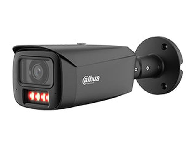 Zwarte Dahua 8MP WizMind bullet camera met 2.8mm lens, Smart Dual Light en AI-functies voor professionele beveiliging.