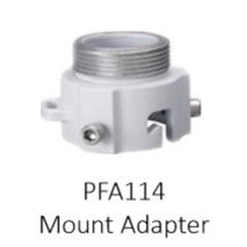 Witte Dahua PFA114 aluminium montageadapter met schroefdraad voor camera-installatie.