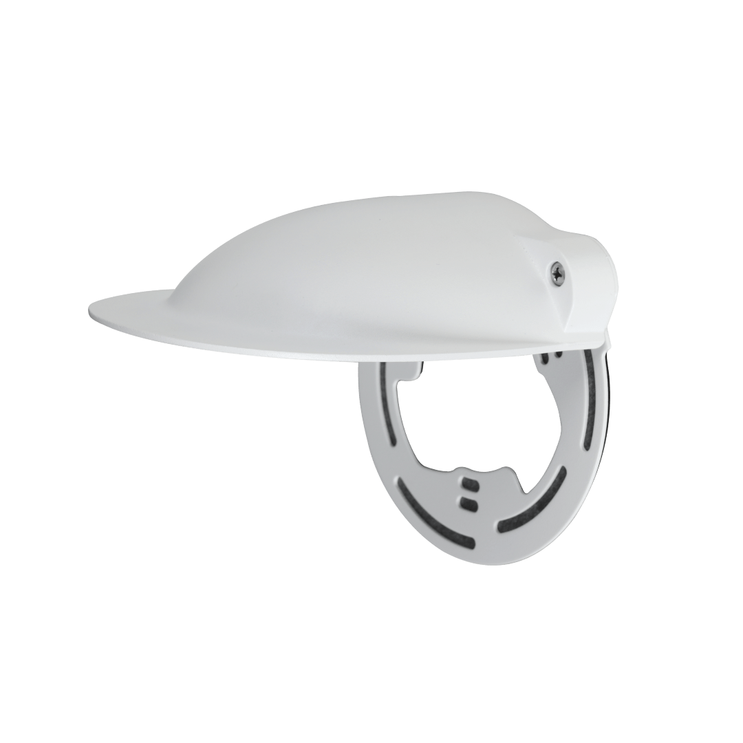 Witte aluminium regenkap voor Dahua dome camera's met een weerbestendig design en montagebeugel.