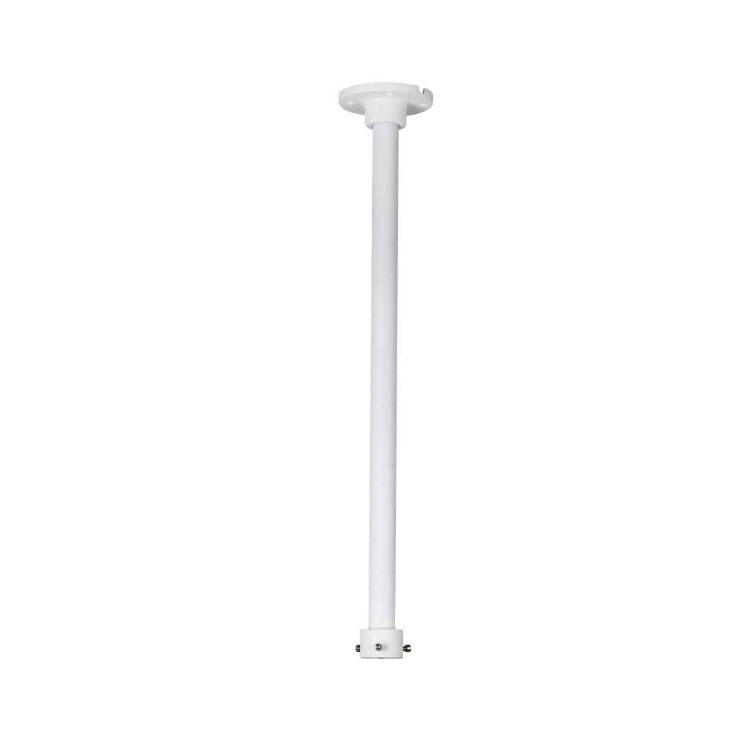 Witte Dahua PFB220C V2 aluminium plafondbeugel voor beveiligingscamera's met een lange pendelconstructie.