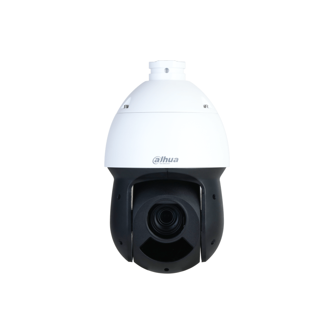 Dahua SD49225DB-HNY PTZ-beveiligingscamera met wit-zwarte behuizing, 25x optische zoom en Starlight-technologie.