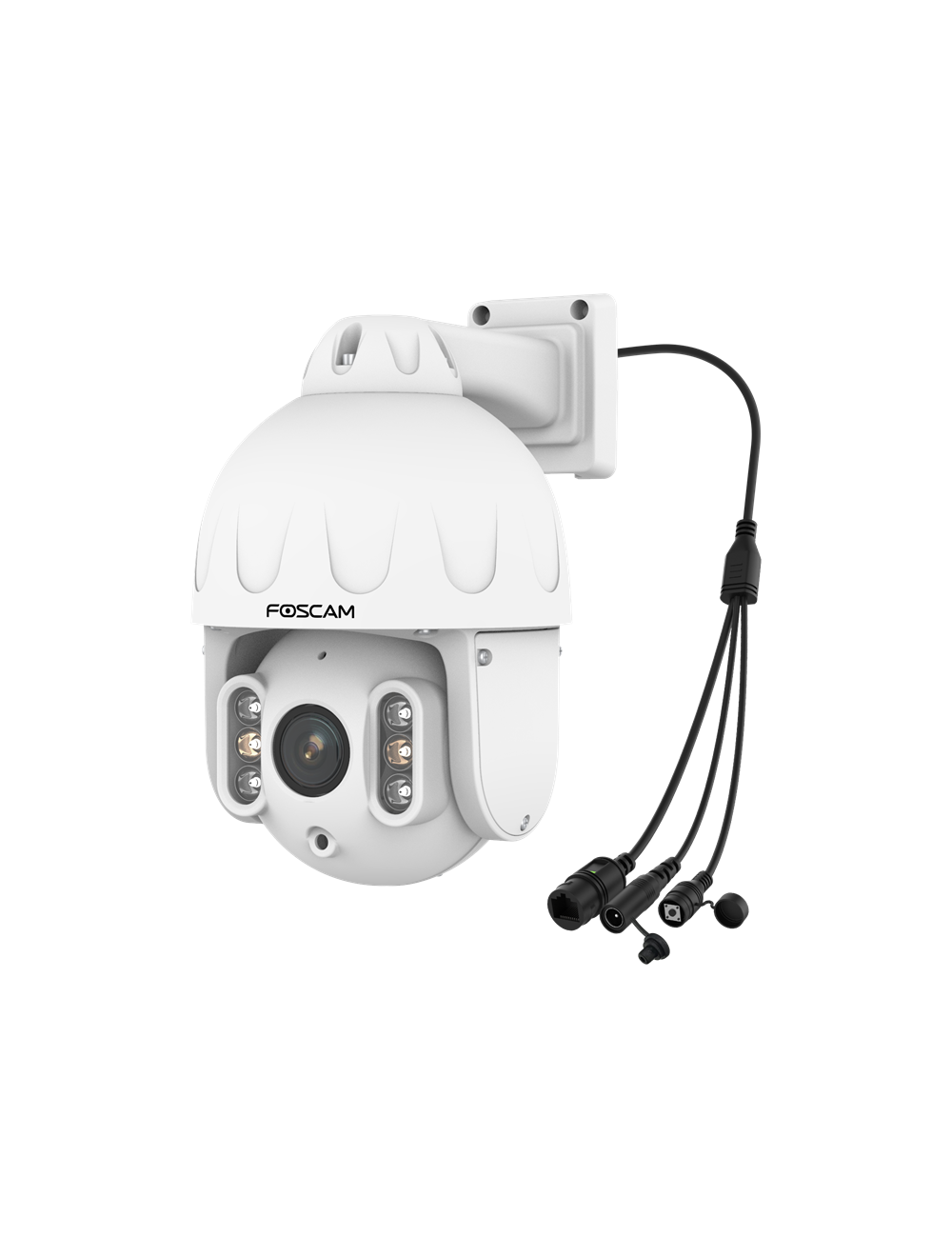 Witte Foscam SD8EP 8MP PoE PTZ-beveiligingscamera voor buiten met 4x optische zoom en infrarood nachtzicht.