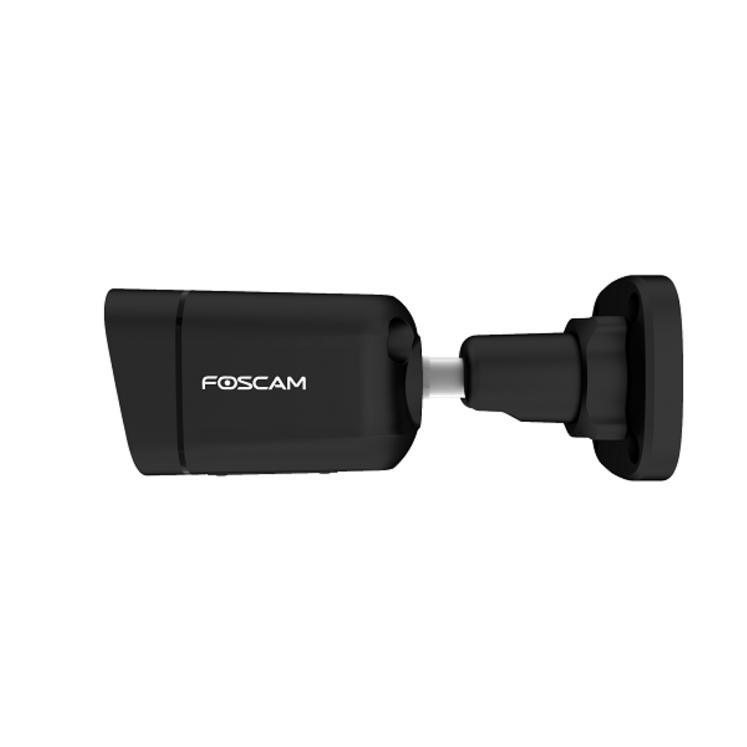 Zwarte Foscam V4EC Starlight outdoor beveiligingscamera met wandbeugel en 4MP lens voor scherpe nachtbeelden.