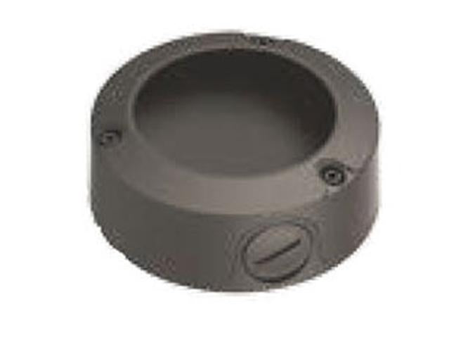 Grijze Hanwha SBO-100B1 ronde opbouwdoos voor kabelgeleiding van beveiligingscamera's met een diameter van 45 mm.