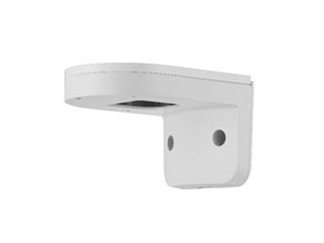 Witte Hanwha SBP-120WMW aluminium muurbeugel voor beveiligingscamera's met compact L-vormig ontwerp.
