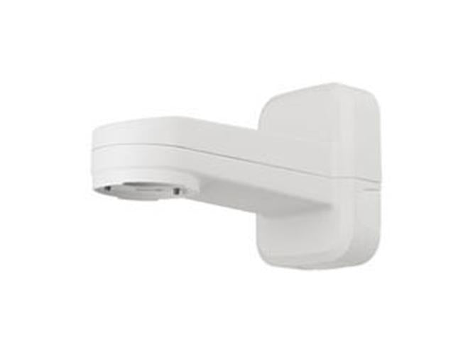 Witte, weerbestendige Hanwha SBP-156WMW wandmontagebeugel voor beveiligingscamera's.