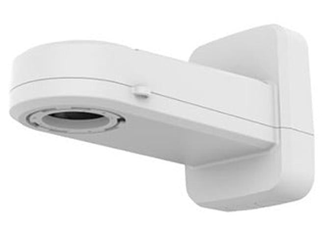 Witte, weerbestendige Hanwha SBP-400WMW wandmontagebeugel voor beveiligingscamera's met een robuust design.