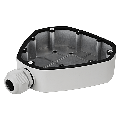 Witte aluminium Hikvision DS-1280ZJ-DM25 aansluitdoos voor dome camera's met kabelwartel.