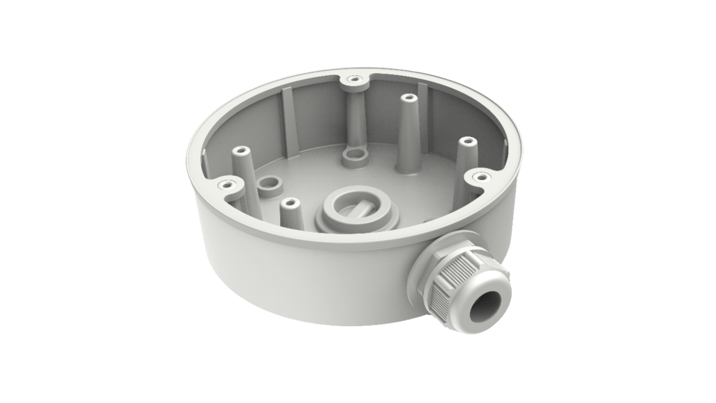 Witte Hikvision DS-1280ZJ-PT6 aluminium aansluitdoos voor PTZ-camera's met kabelinlaat, Ø137mm.