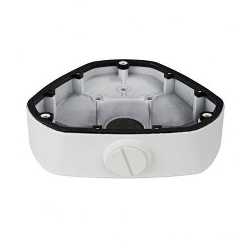 Witte Hikvision DS-1281ZJ-DM25 aluminium opbouwbox voor plafondmontage van dome camera's.