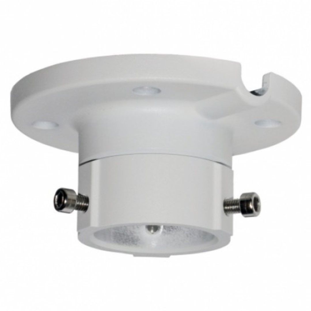 Witte aluminium hangende steun voor Hikvision PTZ-camera's met plafondmontageplaat en twee bevestigingsschroeven.