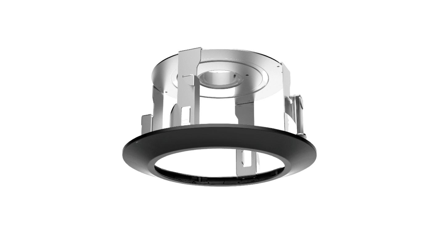 Zwarte Hikvision DS-1671ZJ-SDM9 plafondmontage voor dome camera's van staal en kunststof met een ronde behuizing.