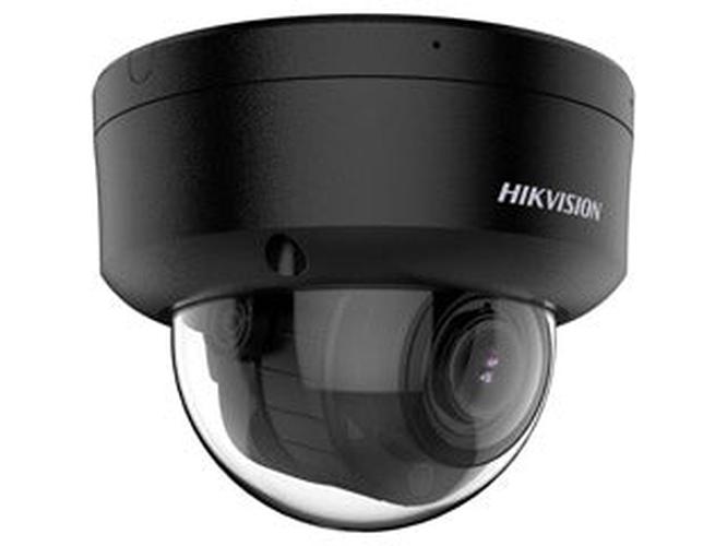 Zwarte Hikvision 8MP AcuSense dome camera met varifocale lens en robuuste IP67/IK10 behuizing.