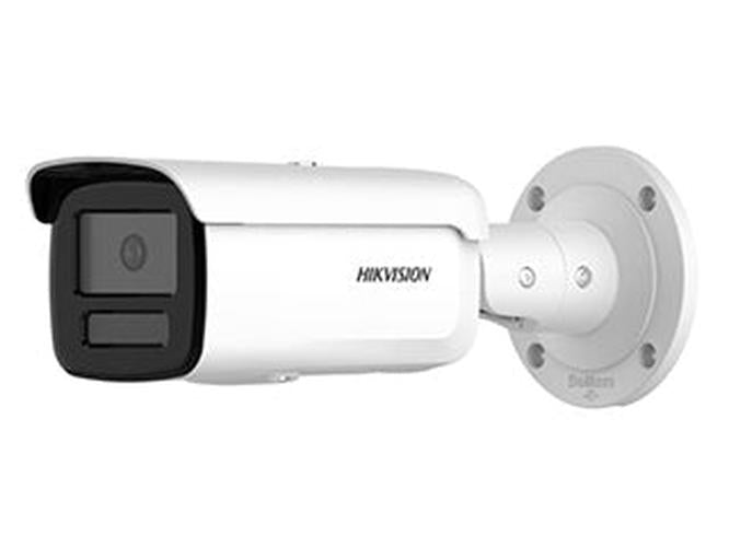 Witte Hikvision 4MP bullet beveiligingscamera met 2.8mm lens en muurbeugel voor professionele bewaking.