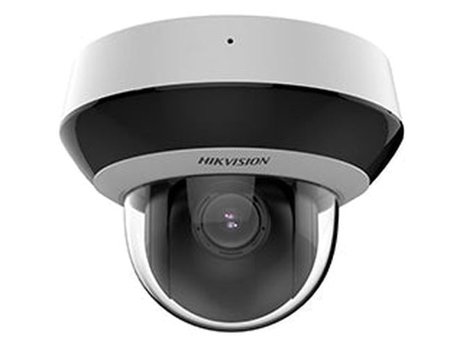 Witte Hikvision 4MP PTZ speed dome camera met compact design, zwarte lensbehuizing en 4x optische zoom.