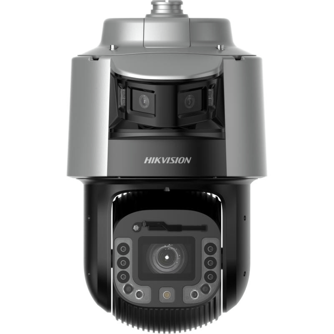 Witte Hikvision 6MP PTZ speed dome camera met 42x optische zoom en krachtige IR-verlichting voor buiten.