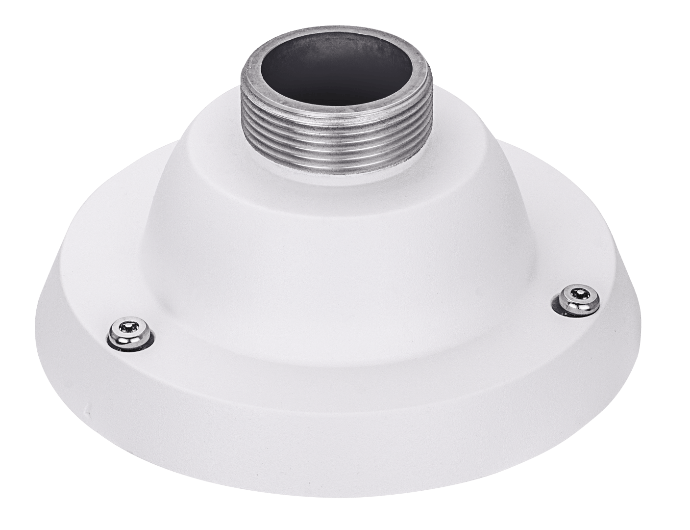 Witte ronde Vivotek AM-529/AM-52A montageadapter met schroefdraad voor dome beveiligingscamera's.