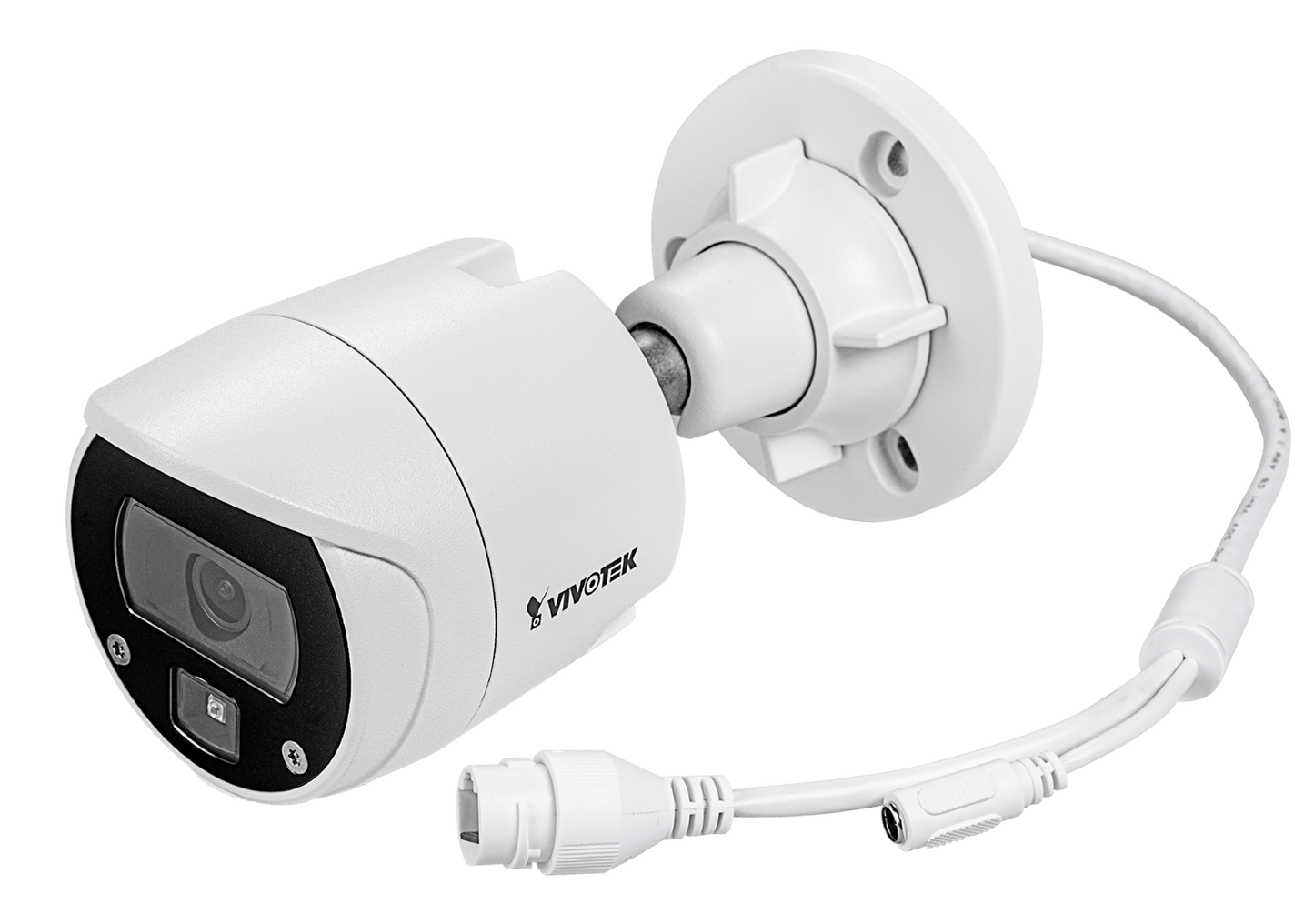 Witte Vivotek IB9369 outdoor bullet camera met 2,8mm lens, IR-nachtzicht en robuuste IP66/IK10 behuizing.