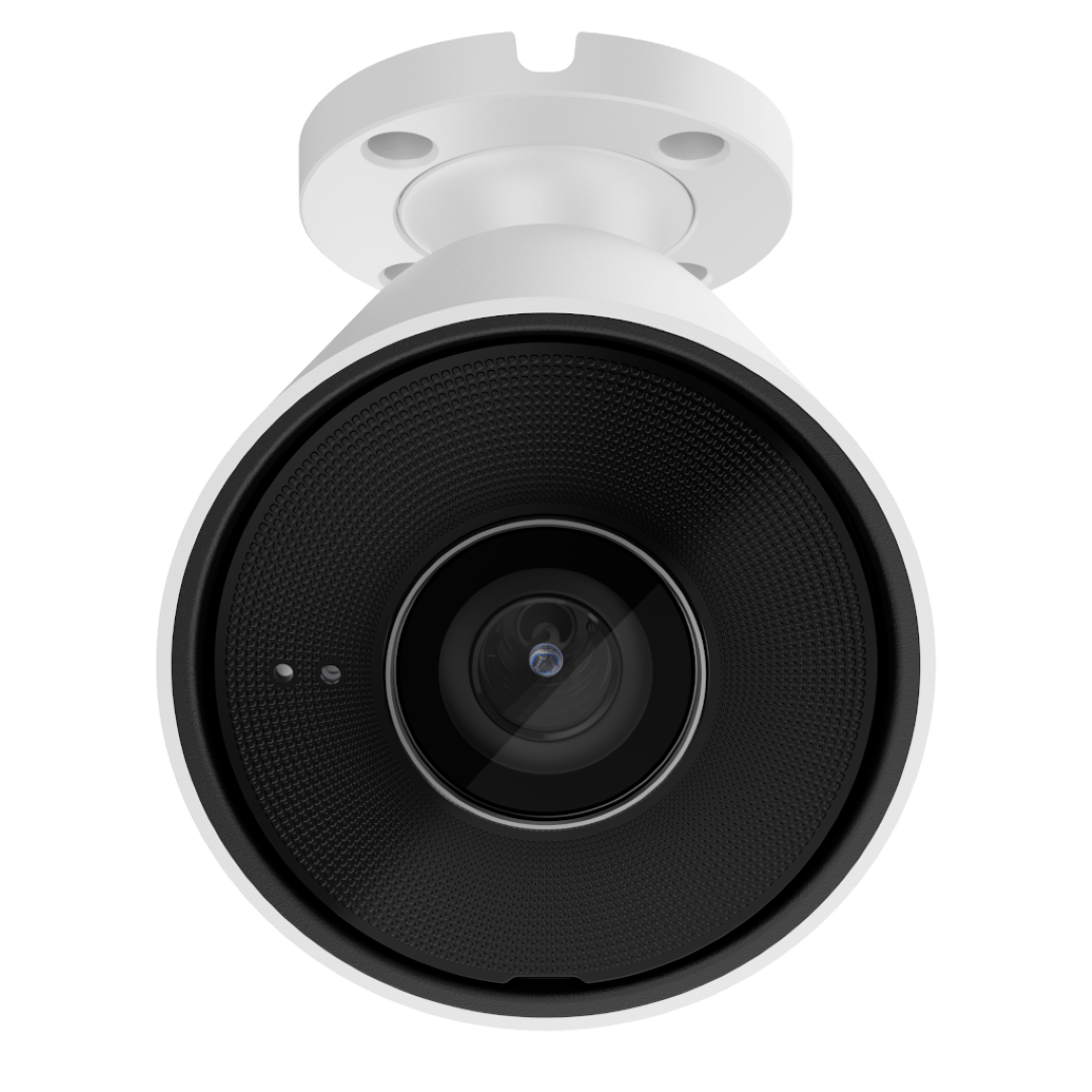 Witte Ajax BulletCam HL 5MP outdoor beveiligingscamera met 2,8mm lens en zwarte lensbehuizing.