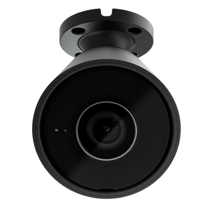 Zwarte Ajax BulletCam HL 5MP outdoor beveiligingscamera met vaste lens en montagebeugel.