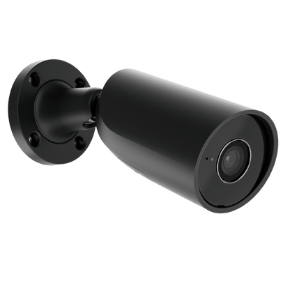 Zwarte Ajax BulletCam HL 5MP outdoor beveiligingscamera met vaste 2,8mm lens en strak design.
