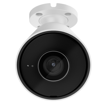 Witte Ajax BulletCam HL 8MP outdoor beveiligingscamera met 2,8mm lens en zwarte lensbehuizing.