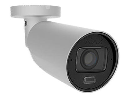 Witte Ajax BulletCam 5MP outdoor beveiligingscamera met varifocale lens en strak design.