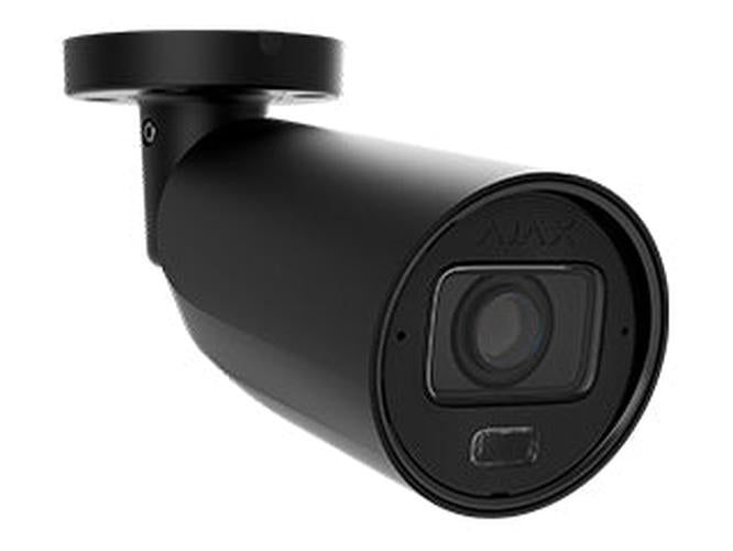Zwarte Ajax BulletCam 8MP outdoor beveiligingscamera met varifocale lens en strak design.