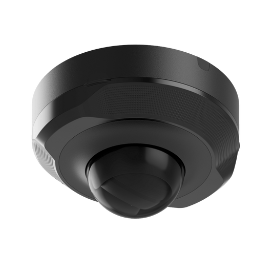 Zwarte Ajax DomeCam Mini HL 8MP outdoor dome camera met compact design en 2,8mm lens.
