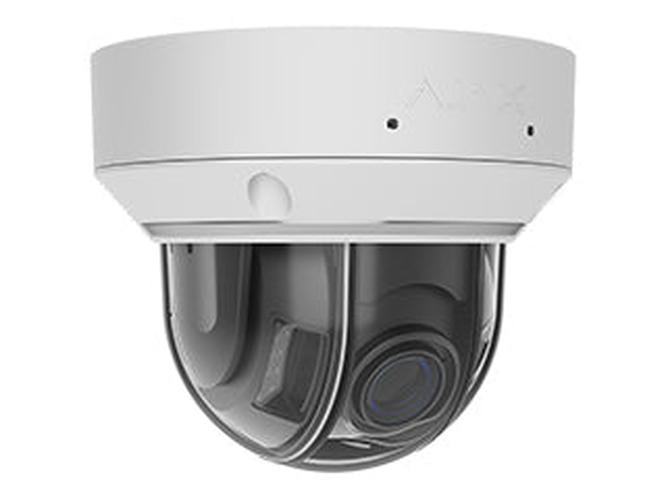 Witte Ajax DomeCam Mini 5MP outdoor beveiligingscamera met varifocale lens en compact dome-ontwerp.