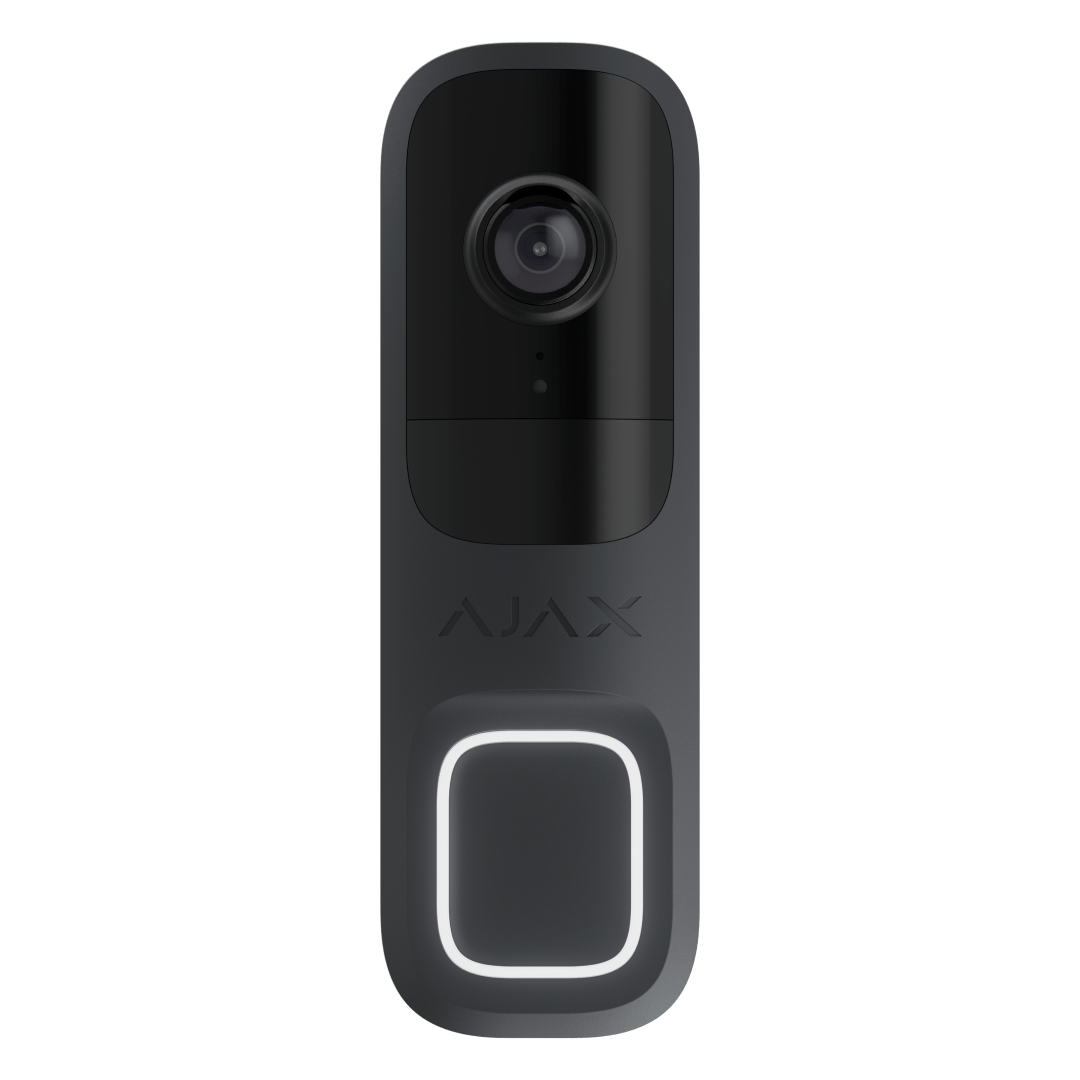 Ajax Doorbell in grafiet met 4MP camera, strak design en verlichte drukknop voor voordeurbeveiliging.