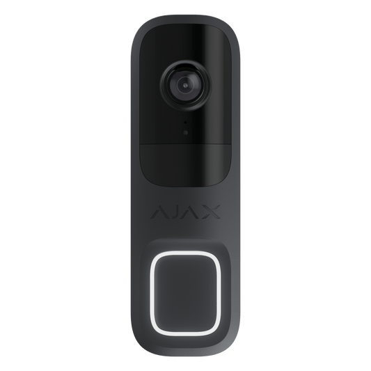 Ajax Doorbell in grafiet met 4MP camera, strak design en verlichte drukknop voor voordeurbeveiliging.