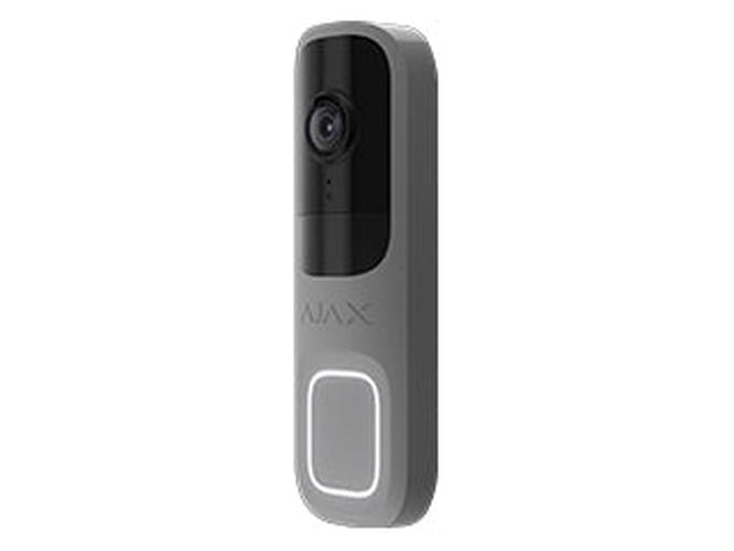 Grijze Ajax 4MP WiFi videodeurbel met slank design, camera en verlichte drukknop.