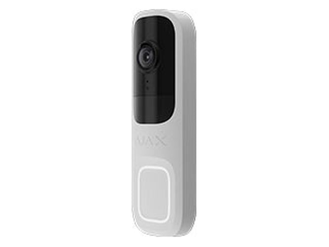 Witte Ajax 4MP WiFi videodeurbel met slank design, camera en verlichte drukknop.