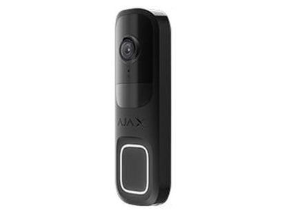 Zwarte Ajax 4MP WiFi videodeurbel met slank design, camera en verlichte drukknop.