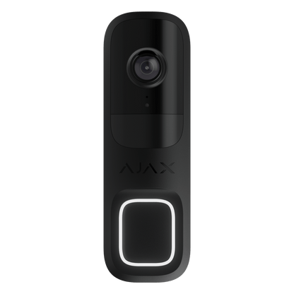 Zwarte Ajax 4MP WiFi videodeurbel met slank design, camera en verlichte drukknop.