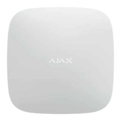 Witte Ajax 8-kanaals 4K NVR recorder met strak, vierkant design en centraal Ajax-logo.
