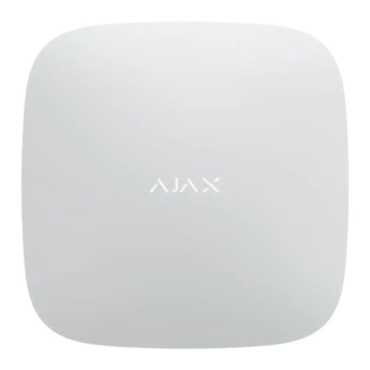 Witte Ajax 8-kanaals 4K NVR recorder met strak, vierkant design en centraal Ajax-logo.