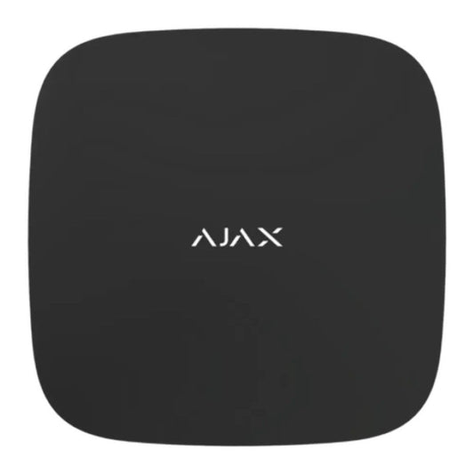 Zwarte Ajax 8-kanaals NVR recorder met strak, vierkant design en wit Ajax-logo in het midden.
