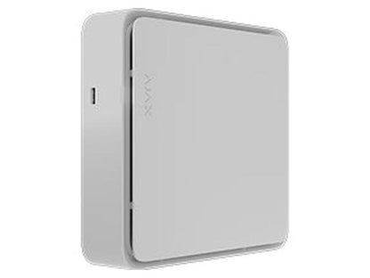 Witte Ajax NVR HAC 16-kanaals recorder met strak, vierkant design en subtiel Ajax-logo op de voorzijde.