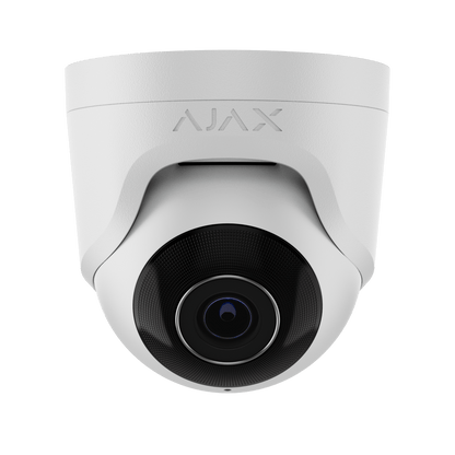 Witte Ajax TurretCam 8MP outdoor beveiligingscamera met 2,8mm lens en strak design.