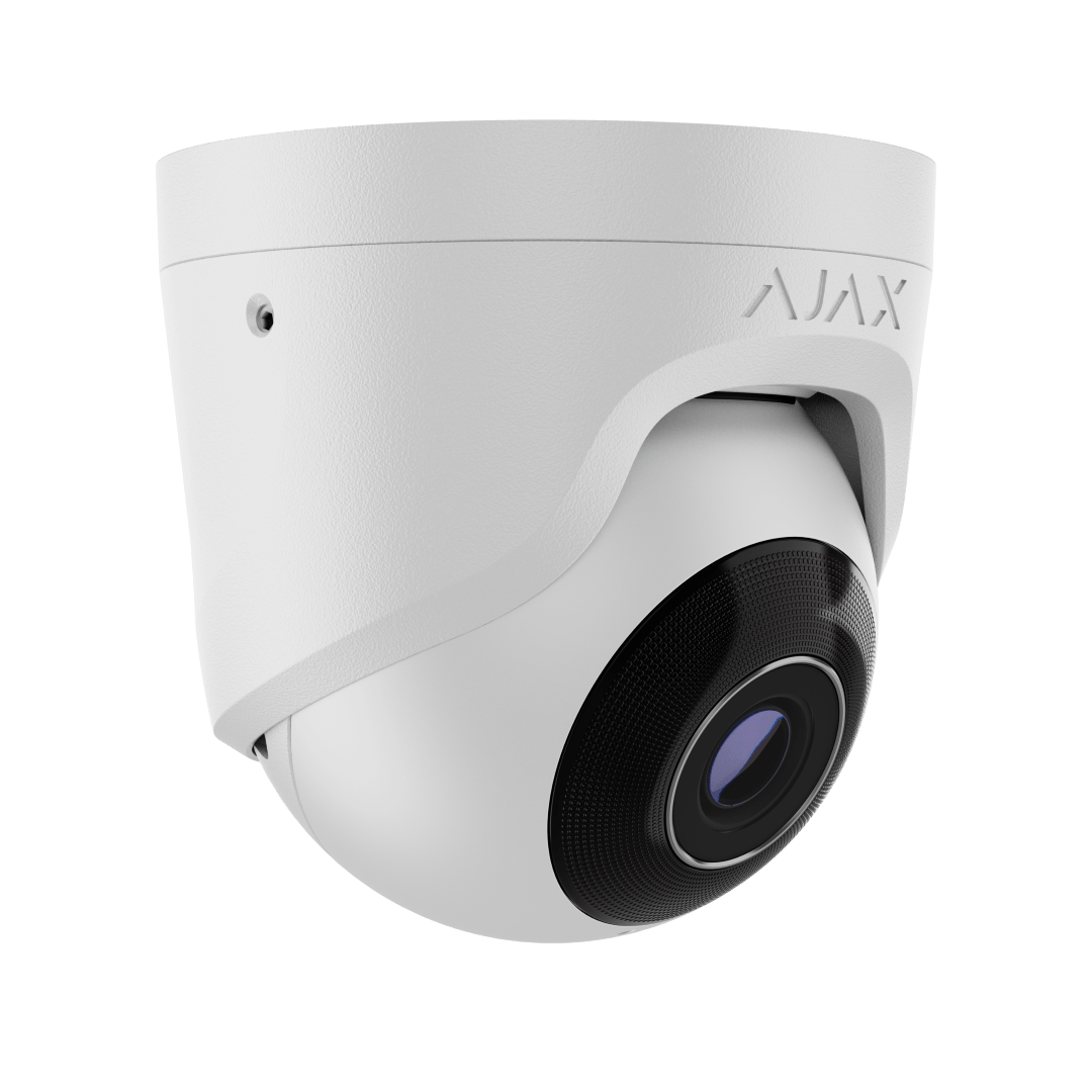 Witte Ajax TurretCam HL 8MP outdoor beveiligingscamera met 2,8mm lens en strak design.